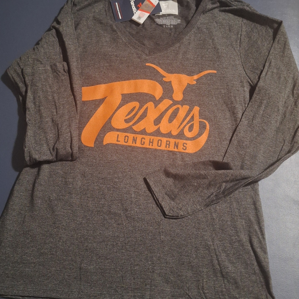 Womens Texas Longhorns Fanatics Charcoal Long Sleeve V-Neck Shirt NWT SZ Large